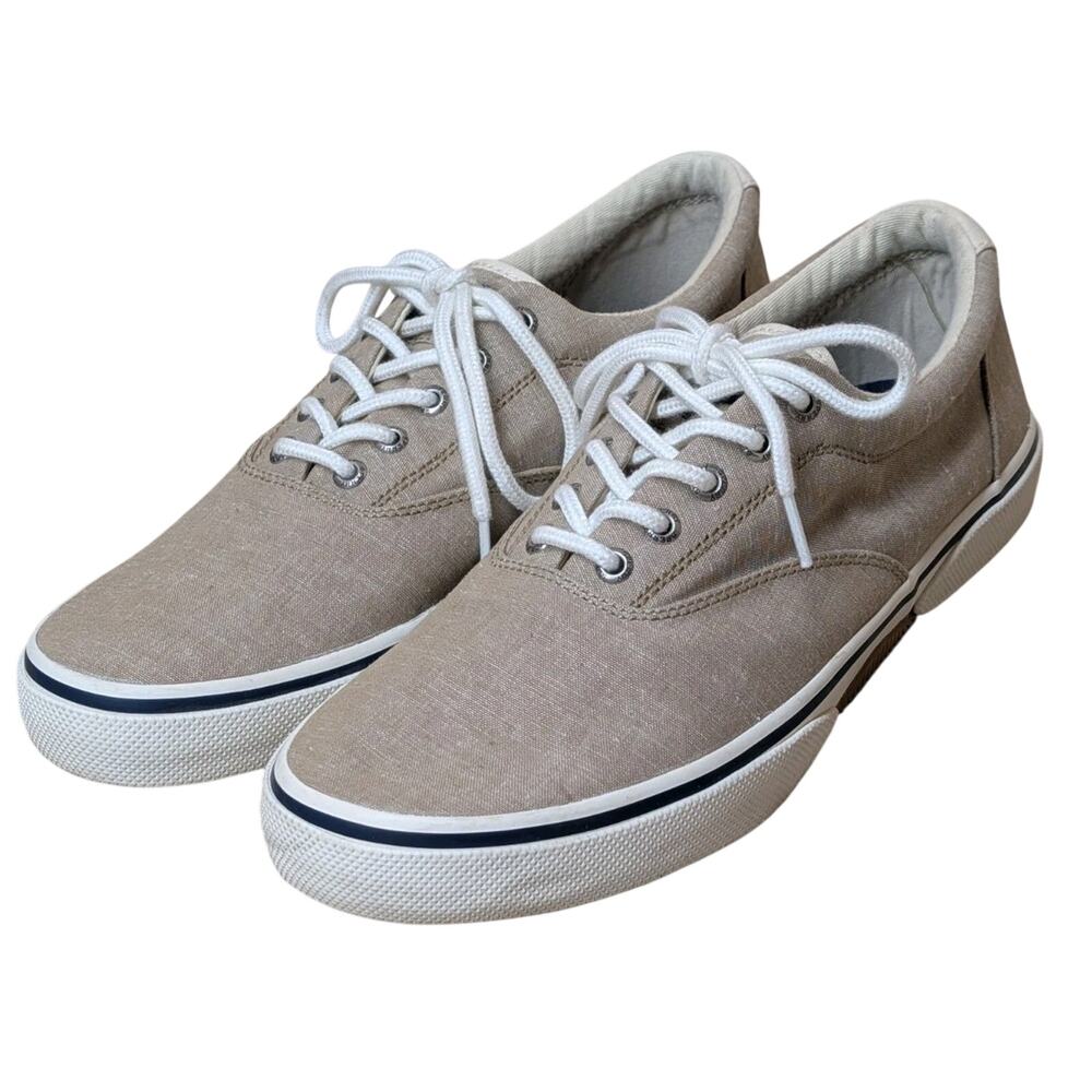 Sperry TopSider Halyard Men's 10.5M Taupe Canvas Sneakers Casual Shoes STS18846